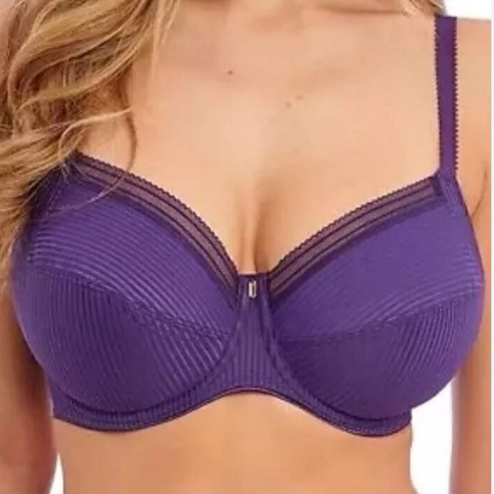 FANTASIE Fusion Side Support Bra 32i Purple Pinstripe Underwire Lace- repair